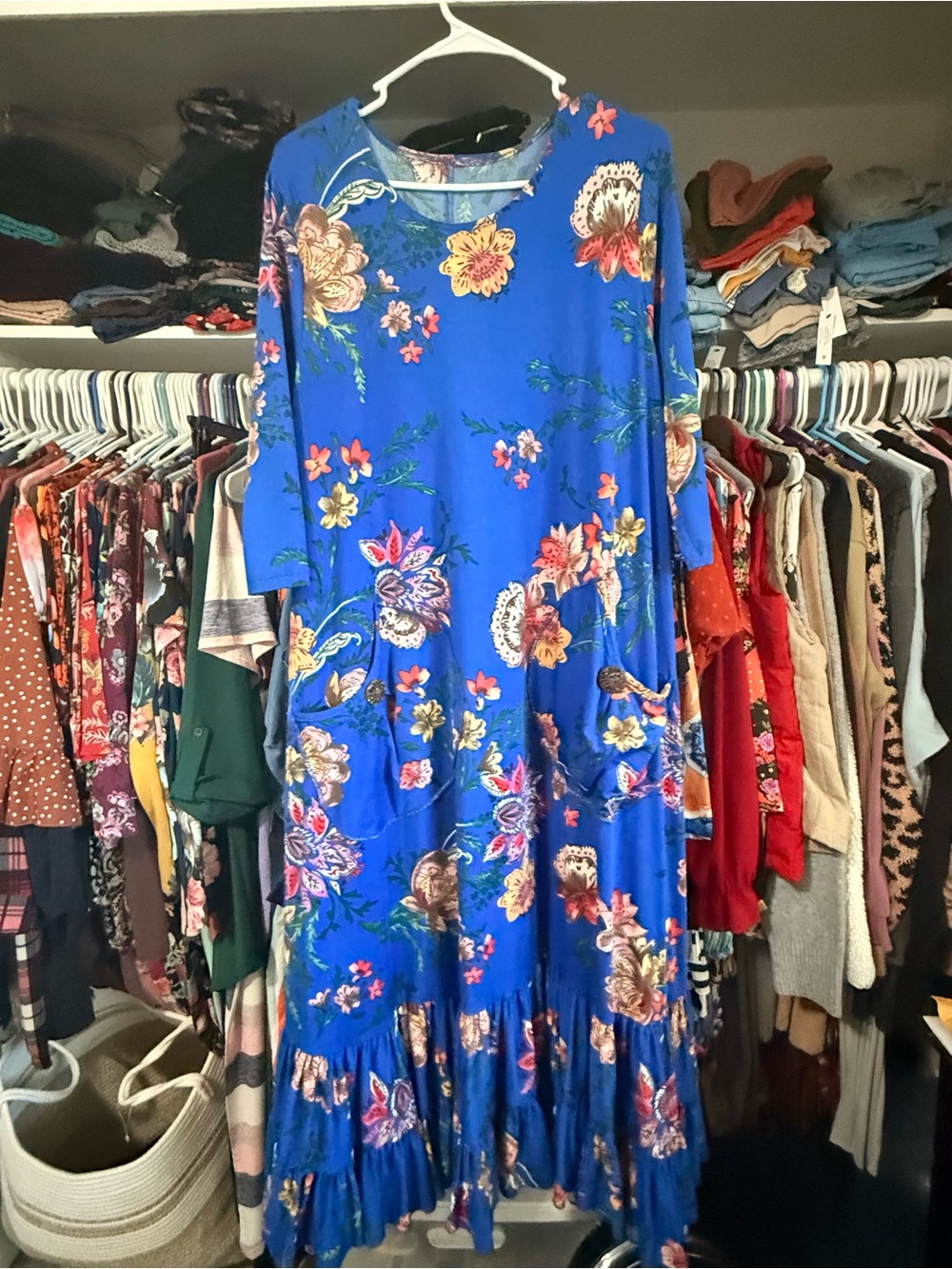 Royal Blue Floral Maxi Dress with Ruffle Hem